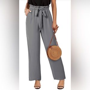 New Wide Leg Grey Paperbag belted style pants medium